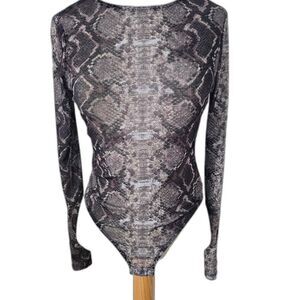 Women's Grey and Black Snake sheer Bodysuit bodycon, witchie 2026 fashion vamp